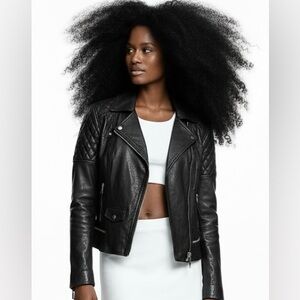 FAB!!💋. All Saints Black Runnell Moto Quilted Leather Jacket/Adjustable Length